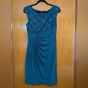 Connected Apparel Teal Lace Midi Dress